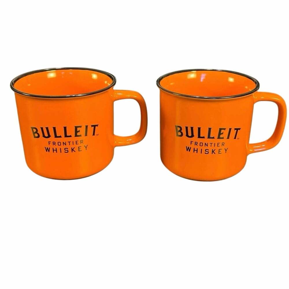 Bulleit Frontier Whiskey Orange Ceramic Campfire Coffee Mugs Set of 2